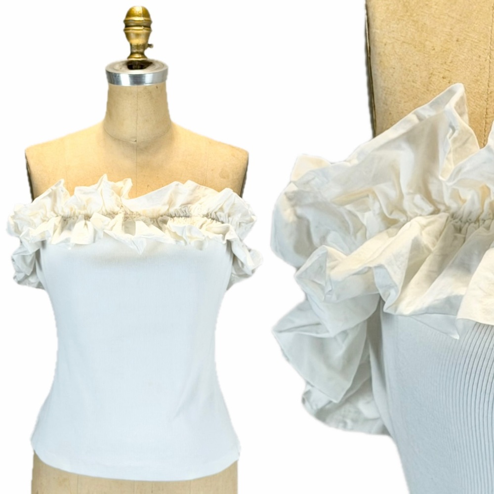Anthropologie Maeve ruffle white tube top strapless tank top cotton stretchy M‎
